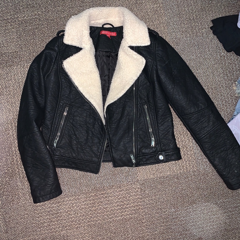 black SAKS FIFTH AVENUE waxed sherpa jacket